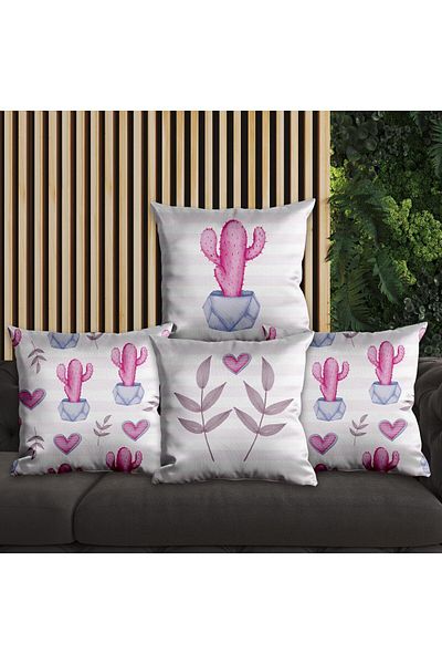 EJOYA Pink Cactus Designed 4-Piece Pillow and Throw Pillow Cover 45cm