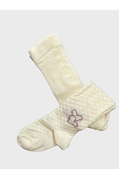 ALİŞ KİDS Girl - Cotton Ecru Pantyhose, Glitter Heart Pattern
