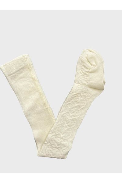 ALİŞ KİDS Ecru Embossed Cotton Girls' Pantyhose