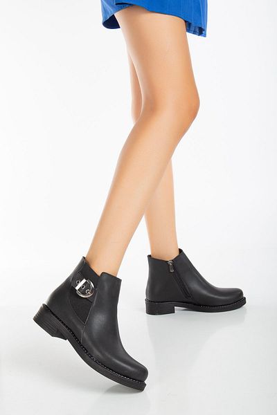 Tonny Black Μαύρη Thermo Sole - Γυναικείες μπότες με πλαϊνό ελαστικό, αγκράφα και χαμηλό τακούνι