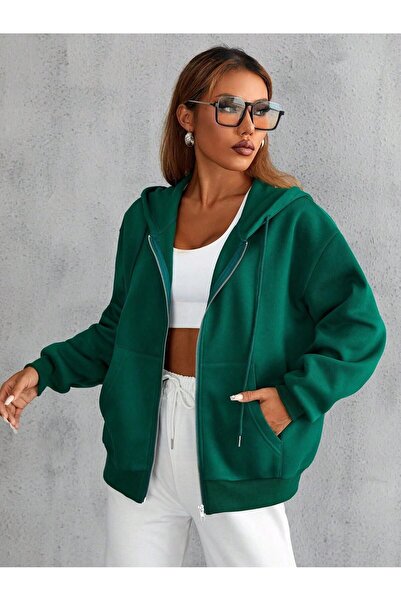 EYAX MODA KADIN Fermuarlı Kapüşonlu Sweatshirt