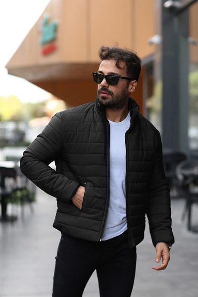ENDEİS COLLECTİON Férfi fekete puffer bélésű kabát dzseki