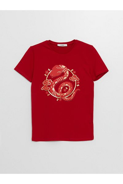 LC Waikiki Fata - Tricou cu maneca scurta cu imprimeu cu decolteu