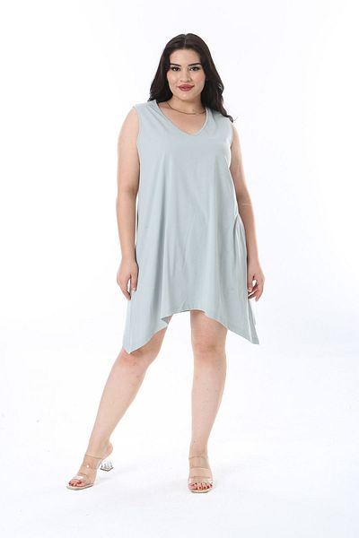 Şans Green Cotton V-neck Sleeveless Tunic - Women's Large Size 65n38226