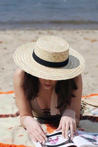 MYZİ STORE Beige Straw Hat Knitted Straw