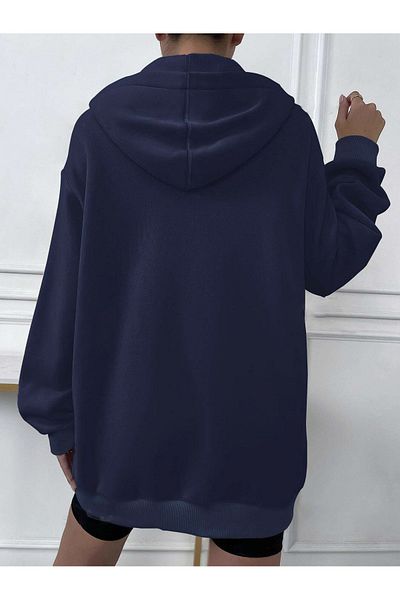 Mad&Calf Oversize Γυναικείο Φούτερ - Με φερμουάρ και κουκούλα