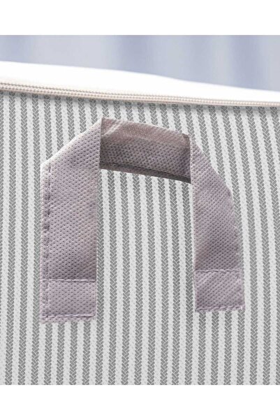 Textile sweet 5li Küçük Boy Beyaz Gri Çizgili Baza Altı Çoraplık Hurç30x22x18