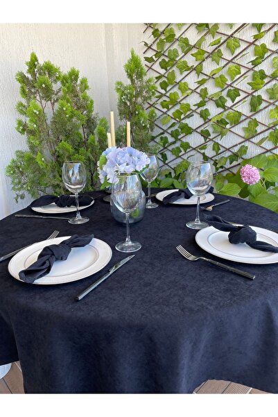 Decamor home Velvet Textured Black Round Tablecloth (Napkin Not Included)