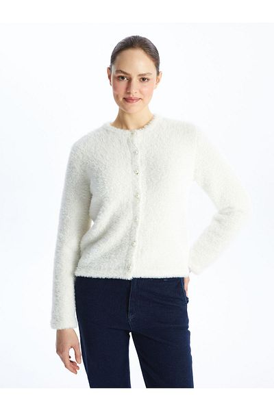 LC Waikiki Γυναικεία Πλεκτά Ζακέτα - Crew Neck, Μασίφ μακρυμάνικο