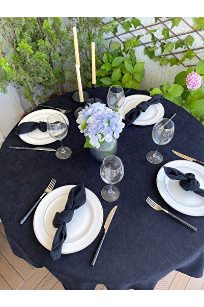 Decamor home Velvet Textured Black Round Tablecloth (Napkin Not Included)