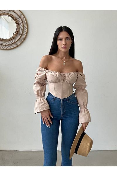 LB Laluna Butik Γυναικεία μπλούζα με κορσέ Πριγκίπισσα με λαιμόκοψη