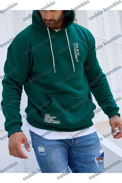 caddekombin Green Believe Printed Men's Oversize Hoodie
