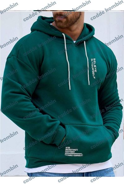 caddekombin Green Believe Printed Men's Oversize Hoodie