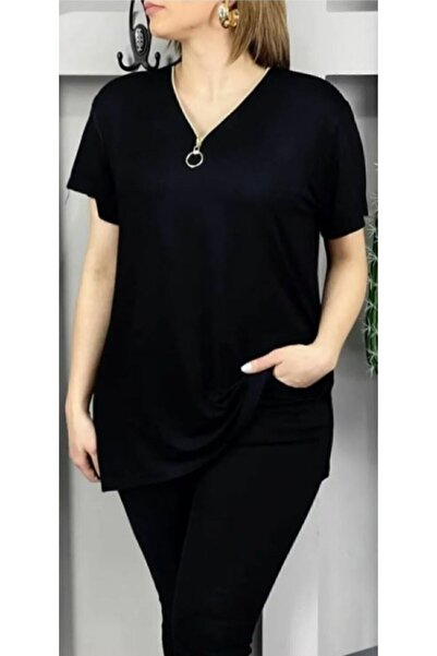 Te&Te Γυναικεία μπλούζα από βισκόζη με φερμουάρ μεγάλου μεγέθους