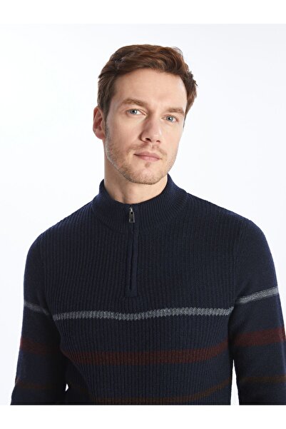 LC Waikiki Férfi csíkos kötöttáru pulóver - állógallér, hosszú ujjú