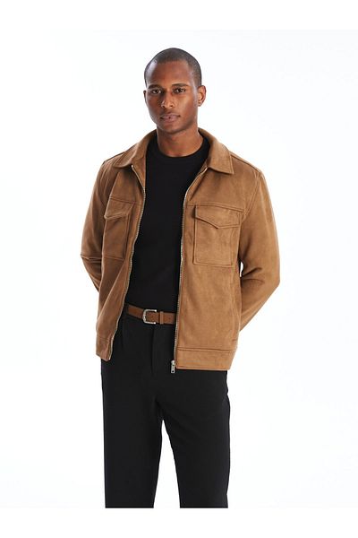 LC Waikiki Palton bărbătesc din piele intoarsa - guler cămașă, slim fit
