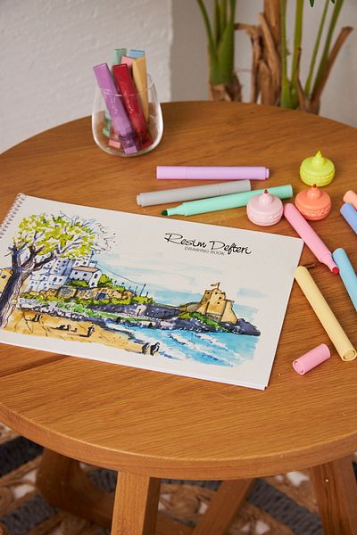 printkonsept كتاب رسم كبير للمدرسة - 2 منظر طبيعي 35*50 سم، 2 غطاء كرتوني حلزوني 15 ورقة