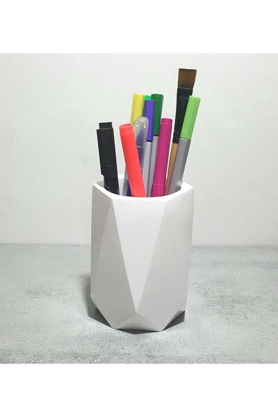Genel Markalar Geometrik şekilli masaüstü kalemlik, beyaz