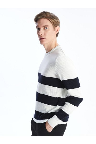 LC Waikiki Gestreifter Strickpullover für Herren – Rundhalsausschnitt, lange Ärmel