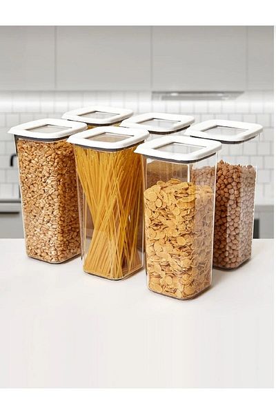 VİP AHMET 6 Pieces 1700 ml Vipahmet Square Classic White Lid Vacuum Storage Container