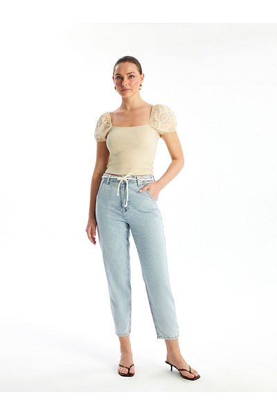 LC Waikiki Damen-Jeanshose mit Ballonbesatz