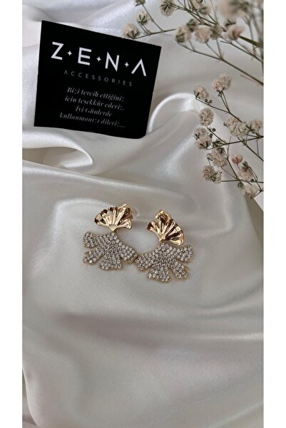 ZENA ACCESSORİES Zirkon Taşlı Yaprak Küpe
