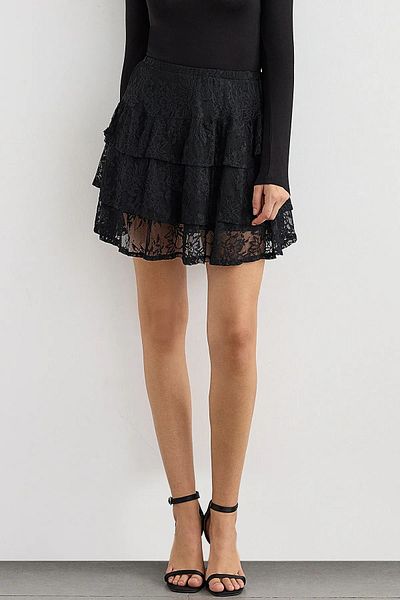 Hiccup Fusta mini din dantela cu talie elastica
