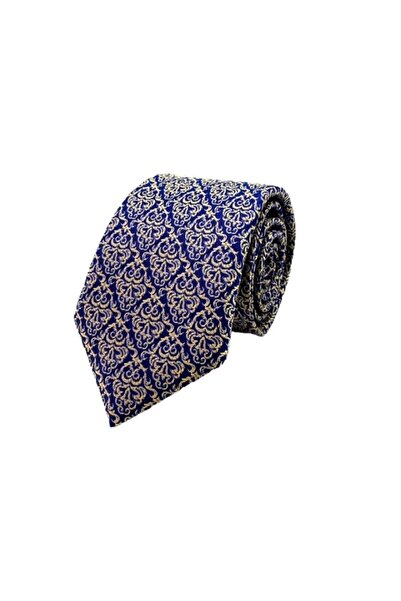 VENCHY ربطة عنق بنمط عرقي باللون الأزرق الداكن والذهبي 7705-5k