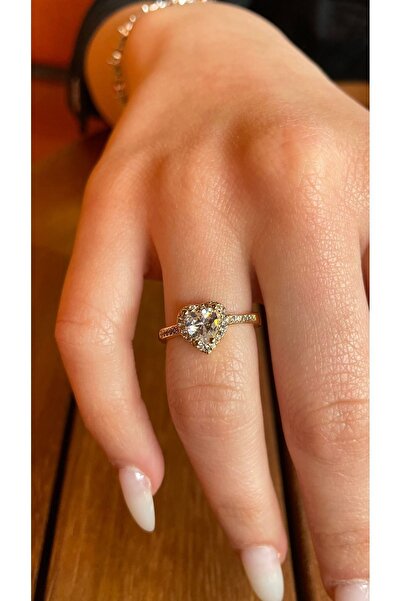 stainless steell Pando Kalp Yüzük (GOLD-BEYAZTAŞ)