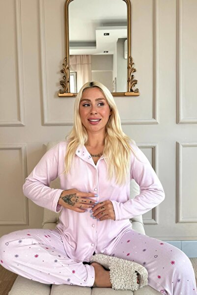 Pijamaevi Set de pijamale de damă cu model roz termic - nasturi în față