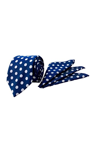 VENCHY Blue Off-White Polka Dot Pattern Handkerchief Tie 7717-4mk