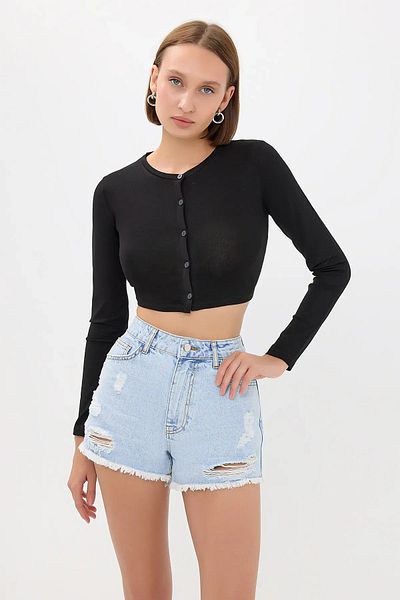 Hiccup Μακρυμάνικο Crop Top με λαιμόκοψη με κουμπιά