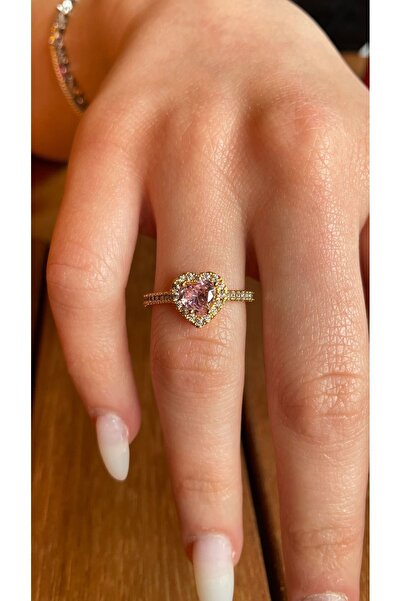 stainless steell Pando Kalp Yüzük (GOLD-PEMBETAŞ)