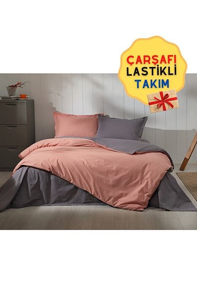 Özdilek Σετ Παπλωματοθήκη Colormix Μονό Πλακάκι Ανθρακί με Ελαστικά Σεντόνια