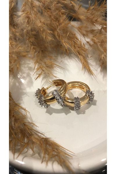 designforqueen Mers Baguette Jewelled Steel Hoop Earrings