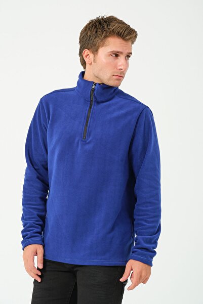 vawensea Men's Half Zippered Stand Collar Non Pilling Polar Blue