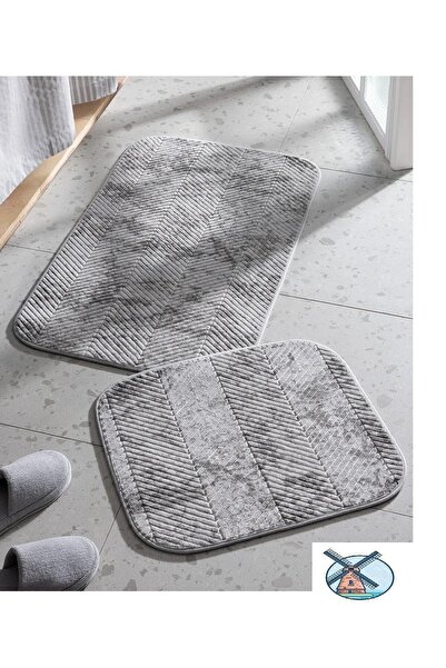 Madame Coco Eze Banyo Paspası - Gri - 50x80+45x50 cm