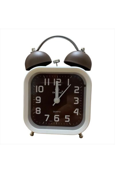 Ötünç Dekoratif Kare Çalar Saat Akar Saniyeli Alarmlı Çift Çanlı Işıklı Ve Se...