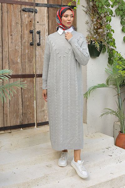 Pamuk Butik Γυναικείο Πλεκτό Φόρεμα με Πλεκτό Μαλλιά V