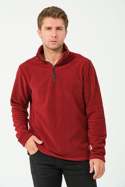 vawensea Men's Half Zippered Stand Collar Non Pilling Polar Burgundy