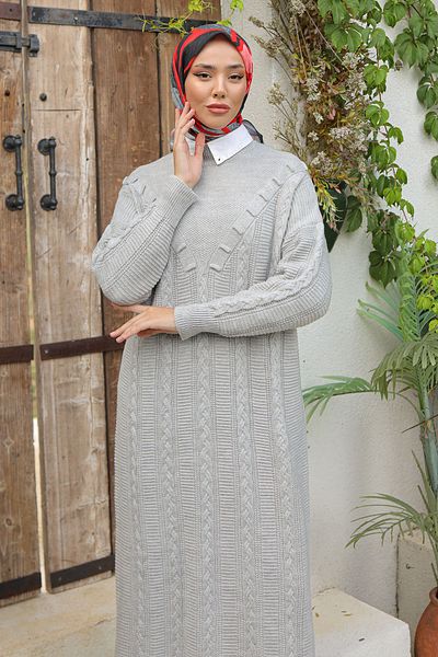 Pamuk Butik Γυναικείο Πλεκτό Φόρεμα με Πλεκτό Μαλλιά V