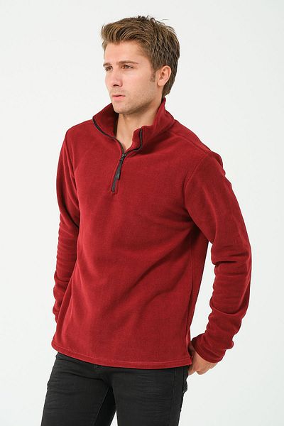 vawensea Men's Half Zippered Stand Collar Non Pilling Polar Burgundy