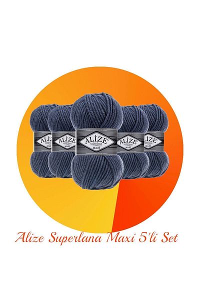 Alize Süperlana Maxi Σετ 5 Παχύ Πλεκτό Σχοινί 203 Denim Melange
