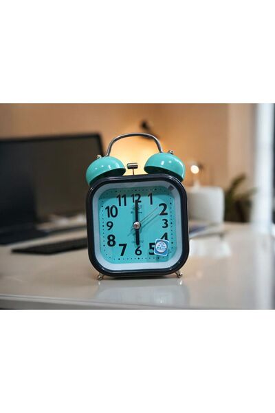 efmues Çalar saat Alarmlı masa saati ışıklı Analog saat mavi renk metal masa ...