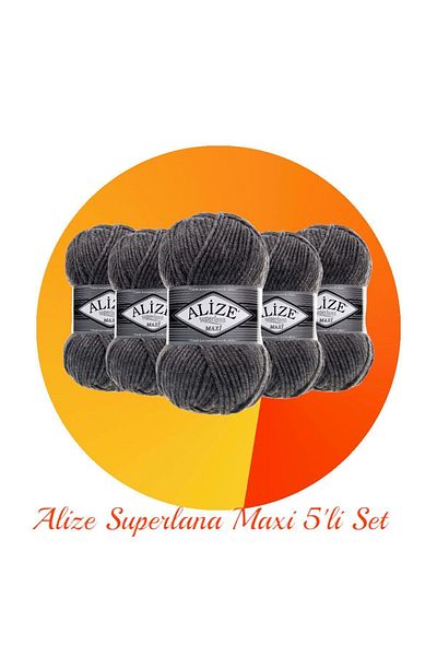 Alize Superlana Maxi Σετ 5 Χοντρό Χειροποίητο Πλεκτό Σχοινί 182 Μεσαίο Γκρι Μελανζέ