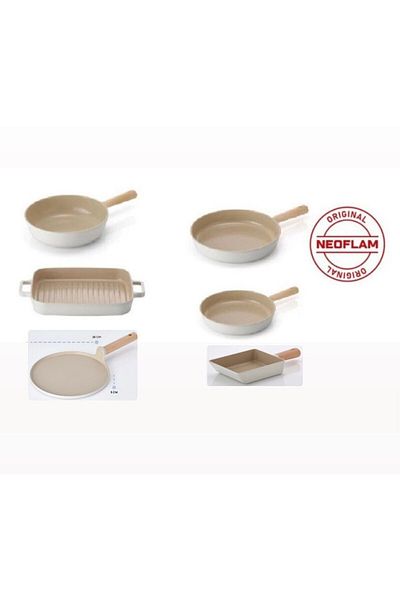 NEOFLAM Beige Fika Aluminum Casting 6 Piece Crepe Omelette Pan Set