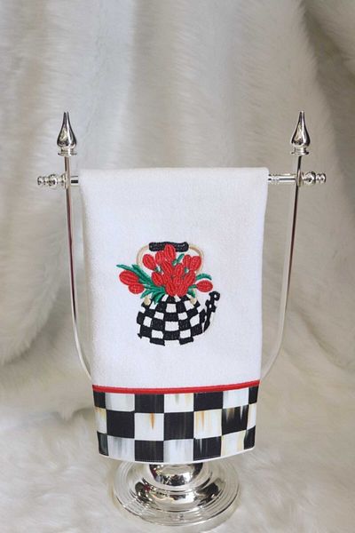 LİNDA MİA Mackenzie Black Embroidered Kitchen Towel Red Black