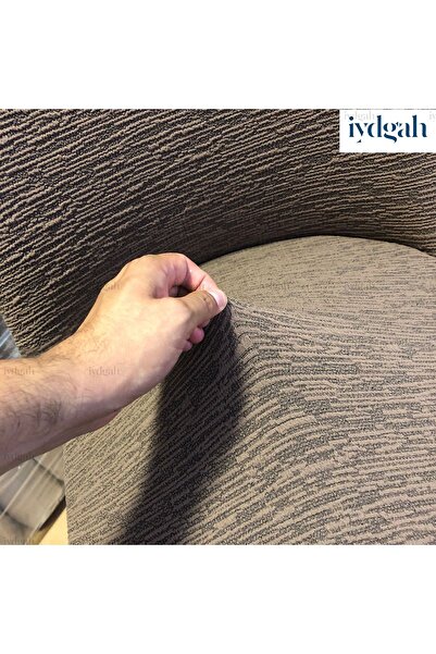 HEYTGAH Γκρι ρετρό οβάλ καρέκλα - Ελαστική θήκη με μοτίβο ζακάρ ράβδου Μονό μικρό μέγεθος