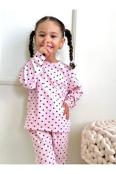 Lolliboomkids Stretchy Corded Fabric - Girl's Polkadot Pajama Set, New Season PinK Color