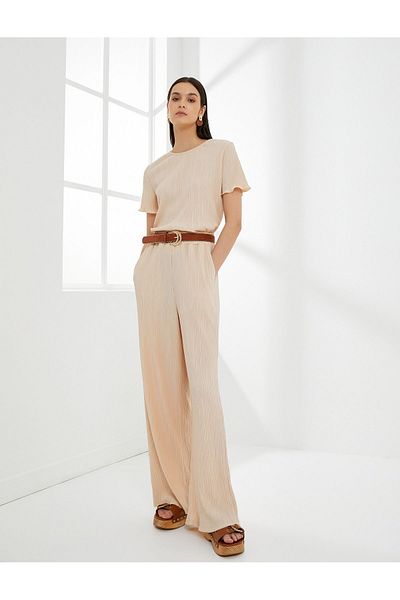 Koton Short Sleeve Blouse Crew Neck Textured